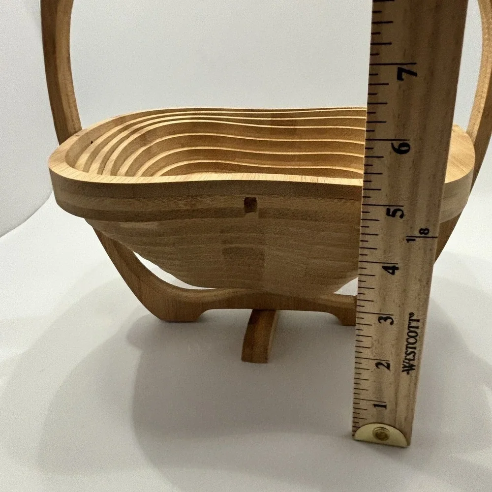 OH! NUTS Apple Shape CollapsibleWooden Basket Fruit Nut Bowl Trivet Centerpiece